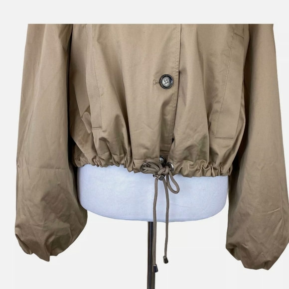 New INC Drawstring Button Front Wing Collar Tan Trench Jacket Shoulder F… - Picture 6 of 11